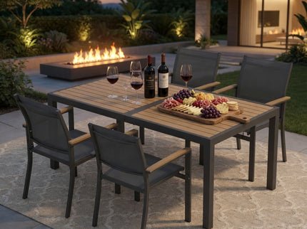 5 Piece Gray Aluminum Patio Dining Set With Textilene Chairs For Outdoor Use