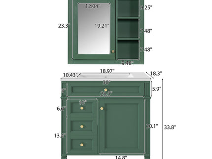 Bathroom Vanity With Medicine Cabinet, Royal Mirror Cabinet, Modern Bathroom Storage Cabinet With 2 Soft Closing Doors And 4 Drawers