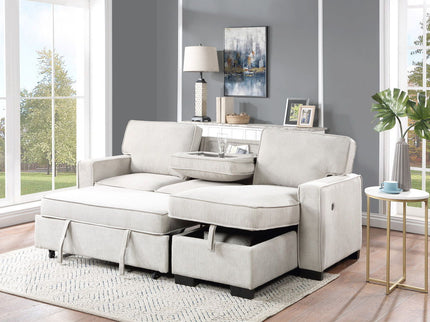 Estelle - Fabric Reversible Sleeper Sectional With Storage Chaise Drop-Down Table 2 Cup Holders And 2 USB Ports