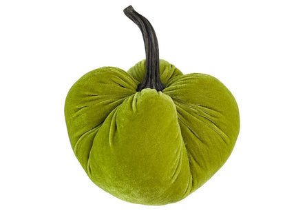 Velvet Weighted Pumpkin With Resin Stem Apple, Pumpkin Ornament Decor For Holiday Harvest Festival Fall Festival & Thanksgiving (Set of 2) - Green