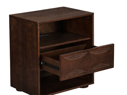 Nightstand With USB Ports & Outlet Hole, End Table With Drawer