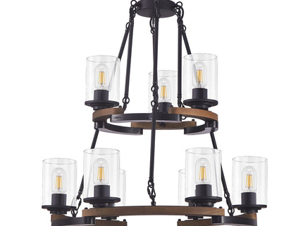 Wagon Wheel Chandelier, Ceiling Light With Adjustable Height - Black / Brown