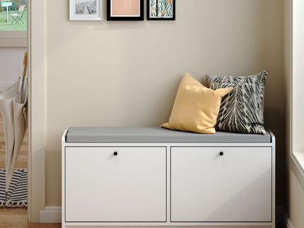 Shoe Storage Bench With Cushion, Entryway Organizer Cabinet For Hallway - White