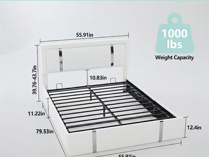 Upholstered Platform Bed Frame With Adjustable LED Headboard, USB C-Charging, Hydraulic Lift
