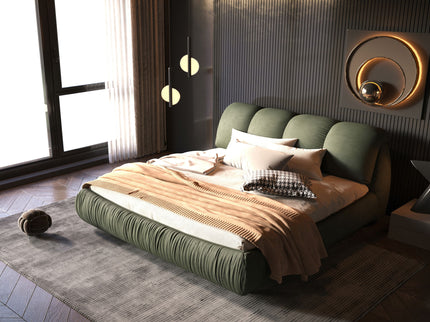 Luxury Upholstered Platform Bed With Oversized Padded Backrest And Solid Wood Frame