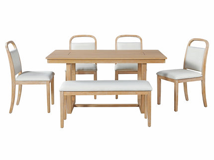 Farmhouse Dining Set With 4 Upholstered Chairs & 1 Bench
