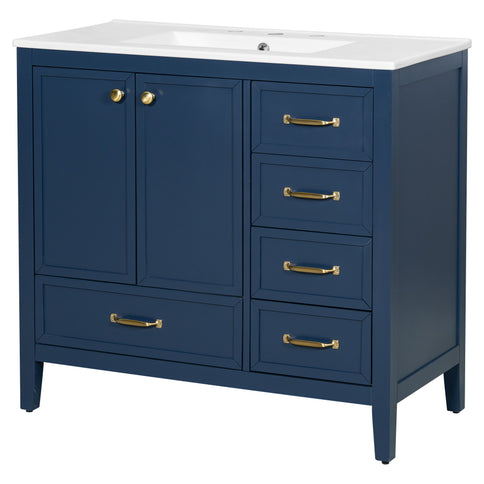 Elegant Vintage Bathroom Vanity & Sink And Soft Closing Door, 4 Drawers Of Different Sizes Frame