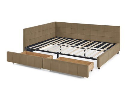 Mid-Century Storage Upholstered Tufted Bed Frame With Backrest And Armrests