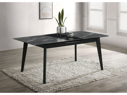 Bellingham - Dining Table With Self Storing Extension Leaf - Black Marble-Look Sintered Stone