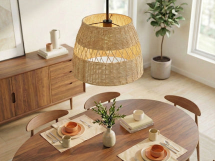 Essence - Single Lights Pendant With Shade - Black / Rattan