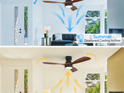 48" Ceiling Fan With Light, Dual Mount (Flush / Downrod), Dimmable LED, Quiet DC Motor, 3 Blades