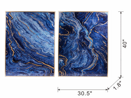 Framed Art Panels, Unique Marbled Design (Set of 2) - Blue