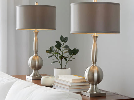 Joan - Contemporary Table Lamp (Set of 2) - Nickel / Gray Satin