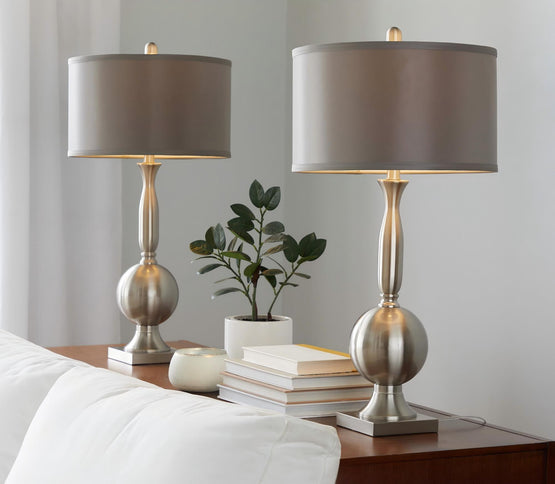 Joan - Contemporary Table Lamp (Set of 2) - Nickel / Gray Satin