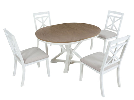 Dining Set With Extendable Round Table And 4 Upholstered Chairs