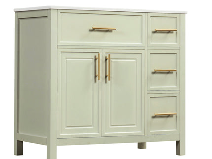 36" Bathroom Vanity With Sink, 2 Doors, 3 Drawers, Rectangular - White