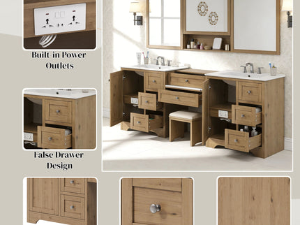 Double Sink Bathroom Vanity With Countertop, 2 Ceramic Sinks, 6 Drawers, Soft Close Design