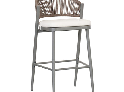 Outdoor Bar Height Metal Frame Counter Stools With Scallop Shaped Backrest & Water Resistant Cushions
