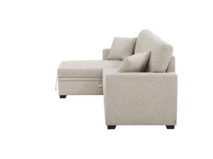 Upholstered Sectional & Pull Out Bed And Chaise Storage - Almond