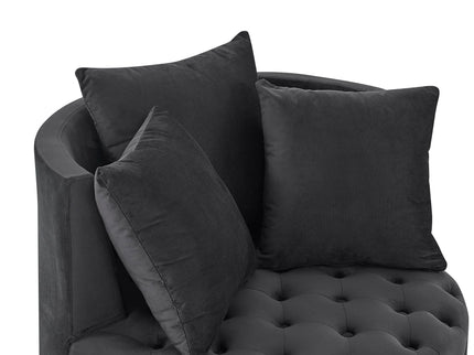 Modern Upholstered Swivel Chair With Button Tufted Design And Movable Wheels