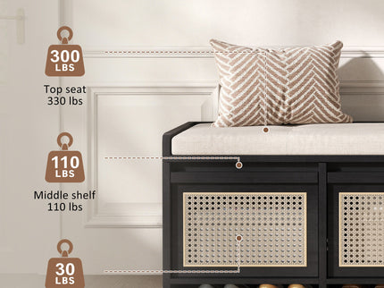 Entryway Shoe Bench With Drawers & Button Tufted Cushion