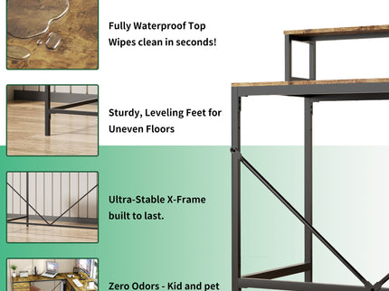 Industrial L Shaped Desk With Power Hub With 6 Drawers And Adjustable Monitor Stands - Brown