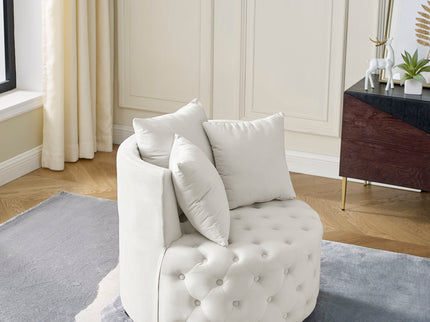 Modern Upholstered Swivel Chair With Button Tufted Design And Movable Wheels