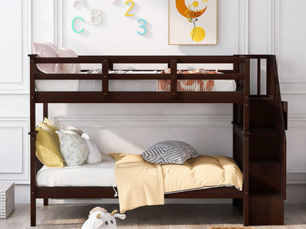 Stairway Bunk Bed With Storage And Guard Rail For Bedroom