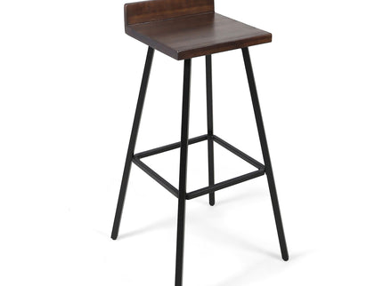 Outdoor Bar Stool With Low Backrests And Wood Seats (Set of 2) - Dark Brown / Black