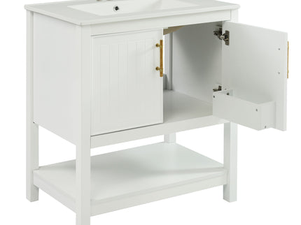 Elegant Bathroom Vanity With Ceramic Sink And Versatile Storage