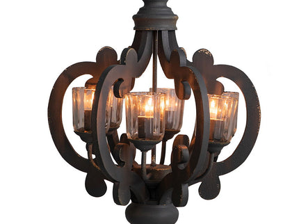 Farmhouse Chandelier, 6 Light Wood Chandelier Pendant Light Fixture With Adjustable Chain For Dining Room Living Room Entryway, Bulb Not Included