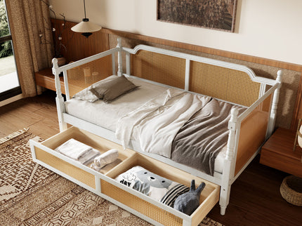 Traditional Style Rattan Daybed, No Box Spring Needed