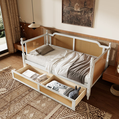 Traditional Style Rattan Daybed, No Box Spring Needed