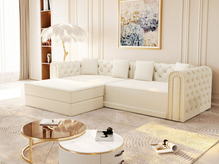 3-In-1 Convertible Sleeper Sofa With Movable Ottoman For Living Room