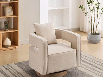 Swivel Accent Open Back Barrel Chair With Weathered Base