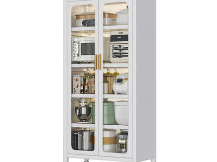 6 Tier Storage Cabinet With Transparent Door, Adjustable Shelves & Wheels