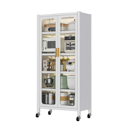 6 Tier Storage Cabinet With Transparent Door, Adjustable Shelves & Wheels