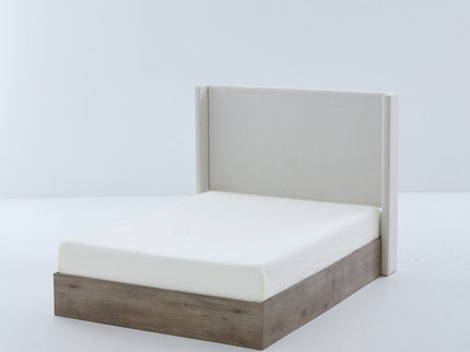 Shelton - Queen Upholstered Wingback Bed With 54" High Headboard - Ivory / Light Gray / Camel Oak
