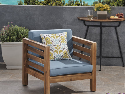 Outdoor Acacia Wood Patio Chair With Fabric Cushion