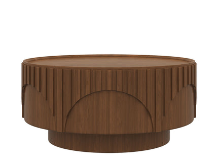 Round Fluted Drum Coffee Table With Sturdy Base For Living Room