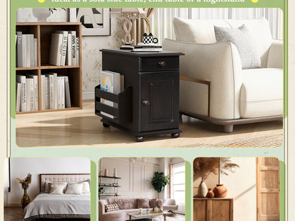 Vintage Flip Top Side Table With USB Ports
