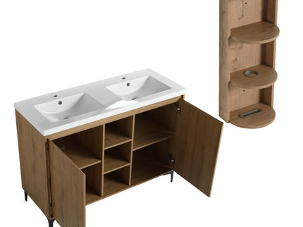 Elegant 48" Freestanding Bathroom Vanity With Double Resin Sink And Storage Rack Soft Close Doors - Imitative Oak
