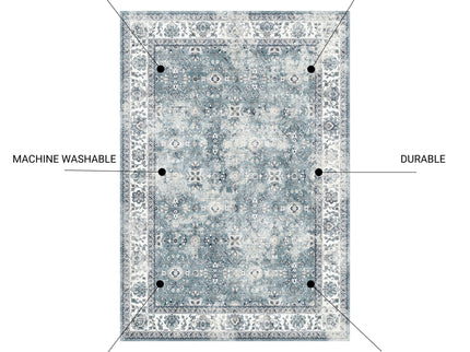Toucan - 5' X 7' Washable Non - Slip Area Rug, Elegant Design - Silver