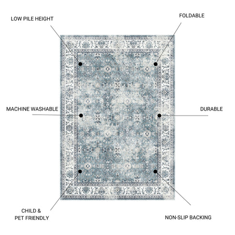 Toucan - 5' X 7' Washable Non - Slip Area Rug, Elegant Design - Silver