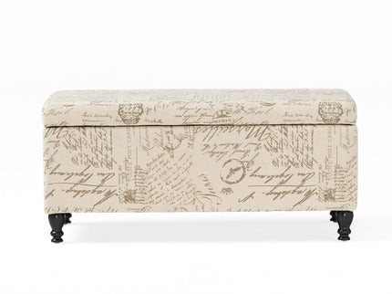 Parisian Upholstered Fabric Storage Ottoman - Beige / Reclaimed Natural