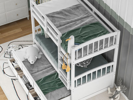 Bunk Bed With Trundle And Drawers, Arched Headboard And Footboard