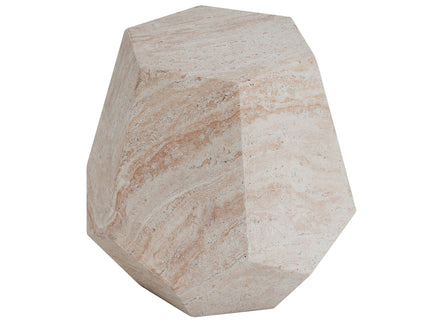 Outdoor / Indoor Lightweight Concrete Side Table, Hexagonal Round Travertine Accent Table - Beige