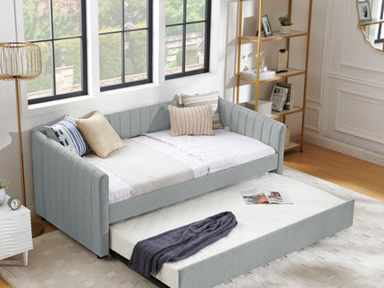 Upholstered Daybed With Trundle With Vertical Stripes