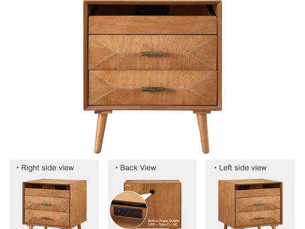 Nightstand With Charging Station, 2 Drawers And Open Shelf, USB / Type C Ports