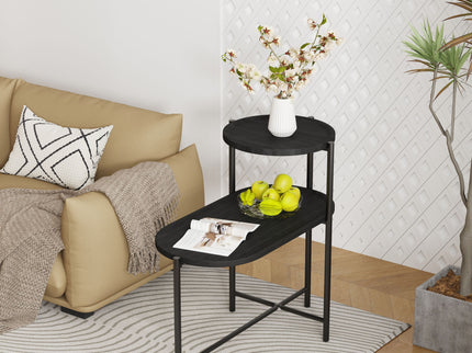 Round Coffee Table With Storage Tray 2 Tier Oval End Tables Wooden Small Side Table For Living Room